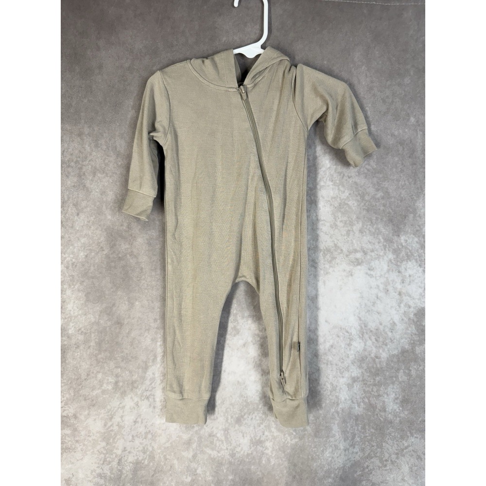Kyte Baby Zip Jersey Hooded Romper Bamboo In Khaki Tan Baby Size 3-6 Months
